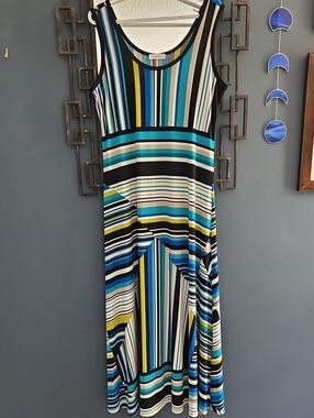 Calvin Klein Size L Maxi Dress Multicolour Stripes Sleeveless